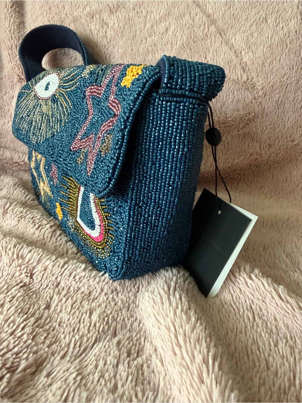 🌙 Viral NWT Beaded Navy Star & Heart Shoulder Bag - Picture 2 of 11
